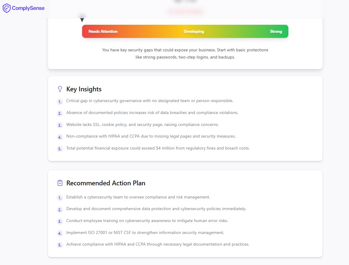 ComplySense - Instant Cyber & Compliance Health Check